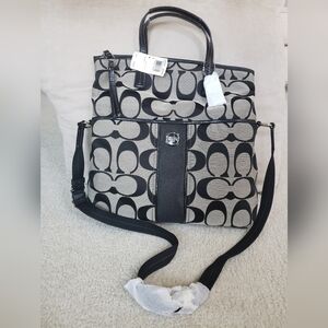 Coach Black and Gray Signature Tote Shoulder Bag F23304 (NEW)